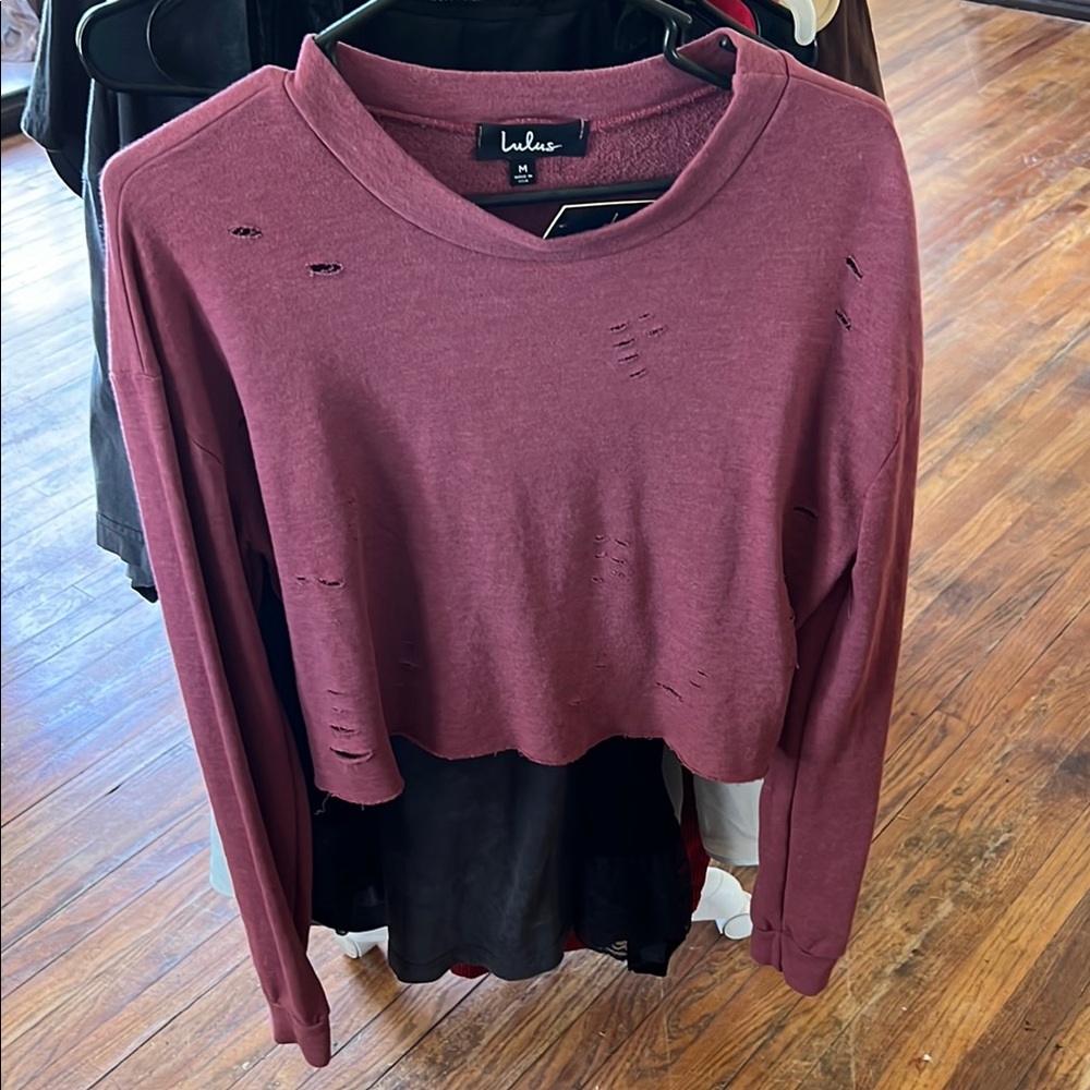 LuLus Women's Distressed Rose Top